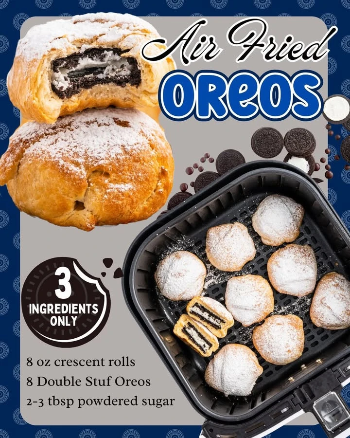 Delicious Air-Fried Oreos served on a plate with powdered sugar