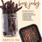 Homemade air fryer beef jerky served on a rustic wooden table.
