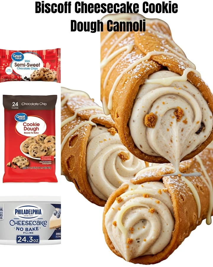 Delicious Biscoff Cannoli drizzled with caramel and filled with creamy goodness