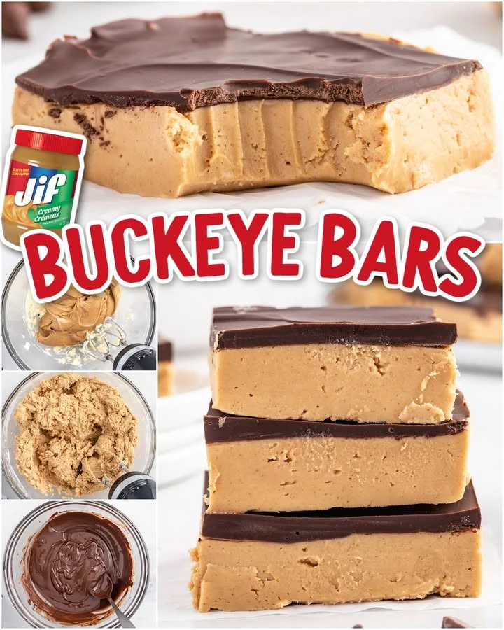 Delicious homemade Buckeye Bars with peanut butter and chocolate topping