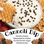 A bowl of creamy cannoli dip served with various dippers like biscotti and fruit.
