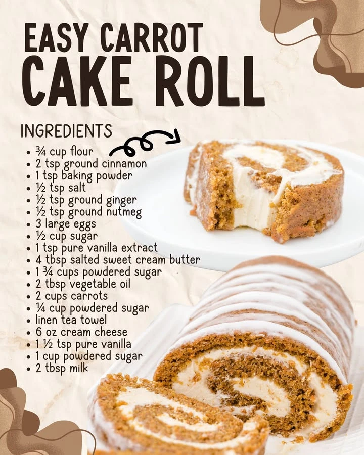 Carrot cake roll with cream cheese frosting, a delightful dessert for celebrations.