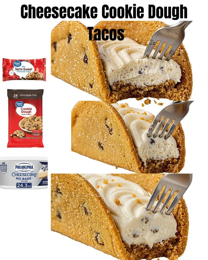 Delicious cheesecake tacos filled with cookie dough, a perfect dessert.