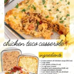 Cheesy chicken taco casserole topped with cheese and garnished with cilantro