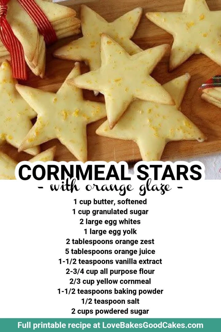 Cornmeal stars topped with orange glaze on a plate