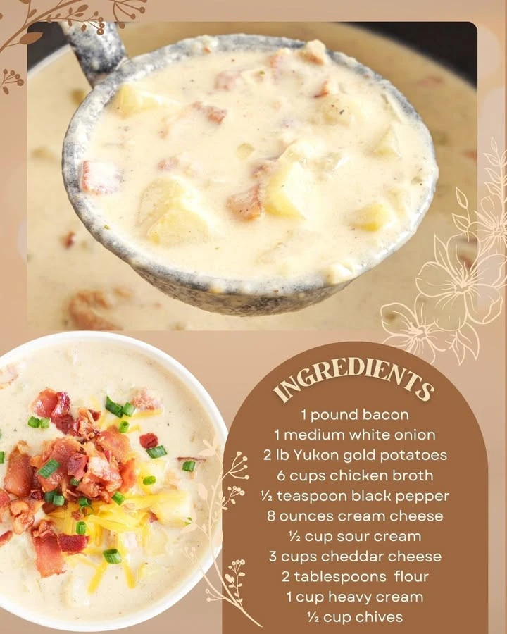 Delicious bowl of crockpot potato soup garnished with herbs