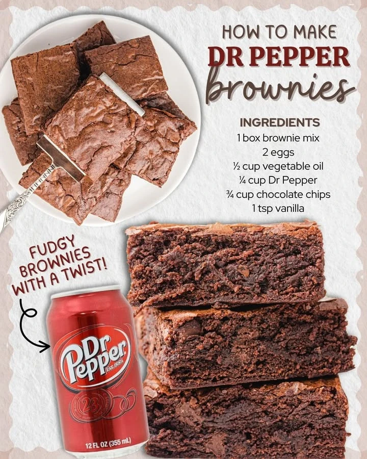 Delicious Dr Pepper brownies with a rich chocolate flavor and soda twist