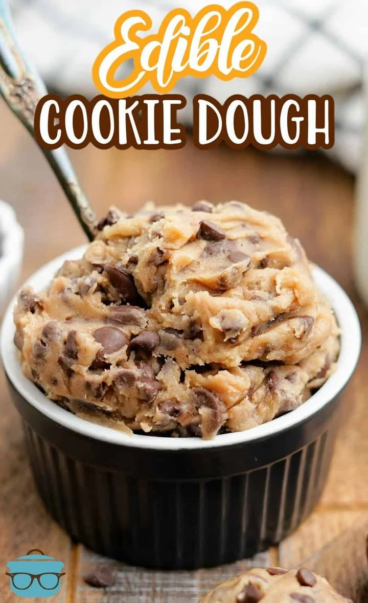 Bowl of edible chocolate chip cookie dough ready for eating