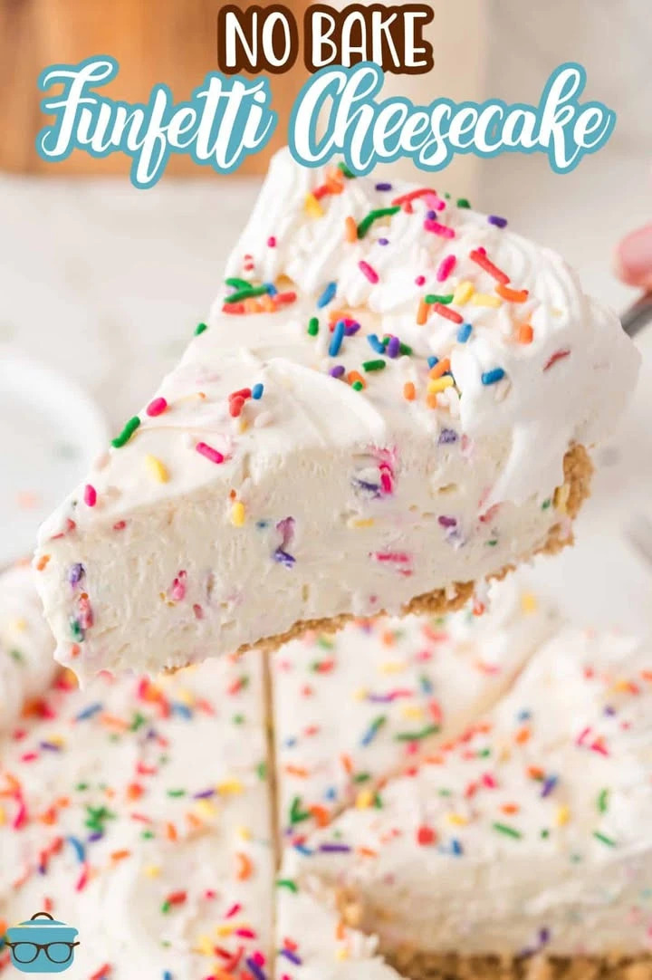 Delicious Funfetti Cheesecake topped with colorful sprinkles