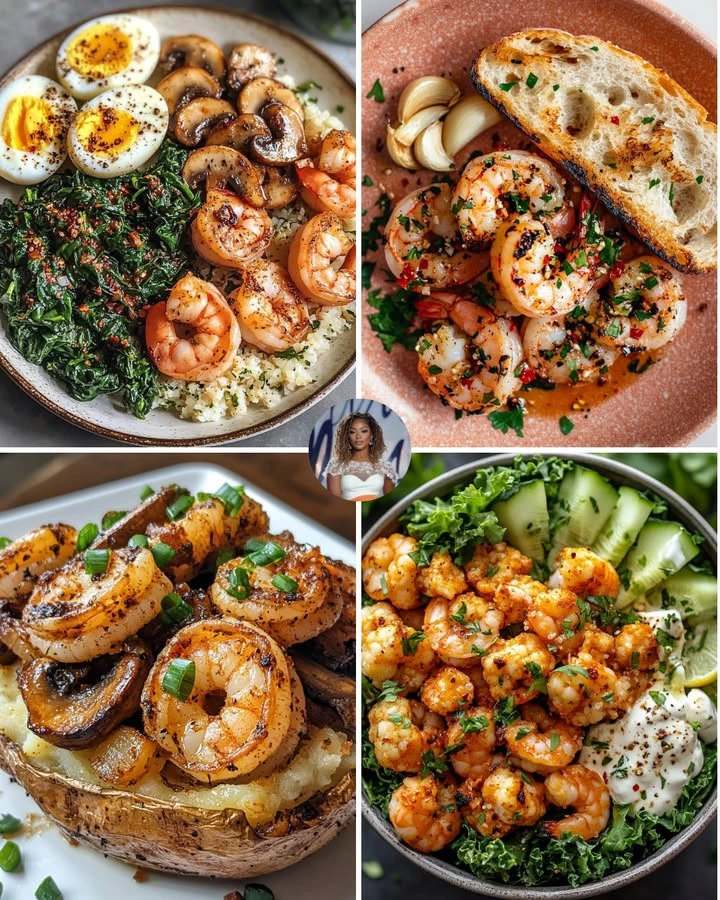 Delicious Garlic Butter Shrimp served with sautéed spinach on a plate