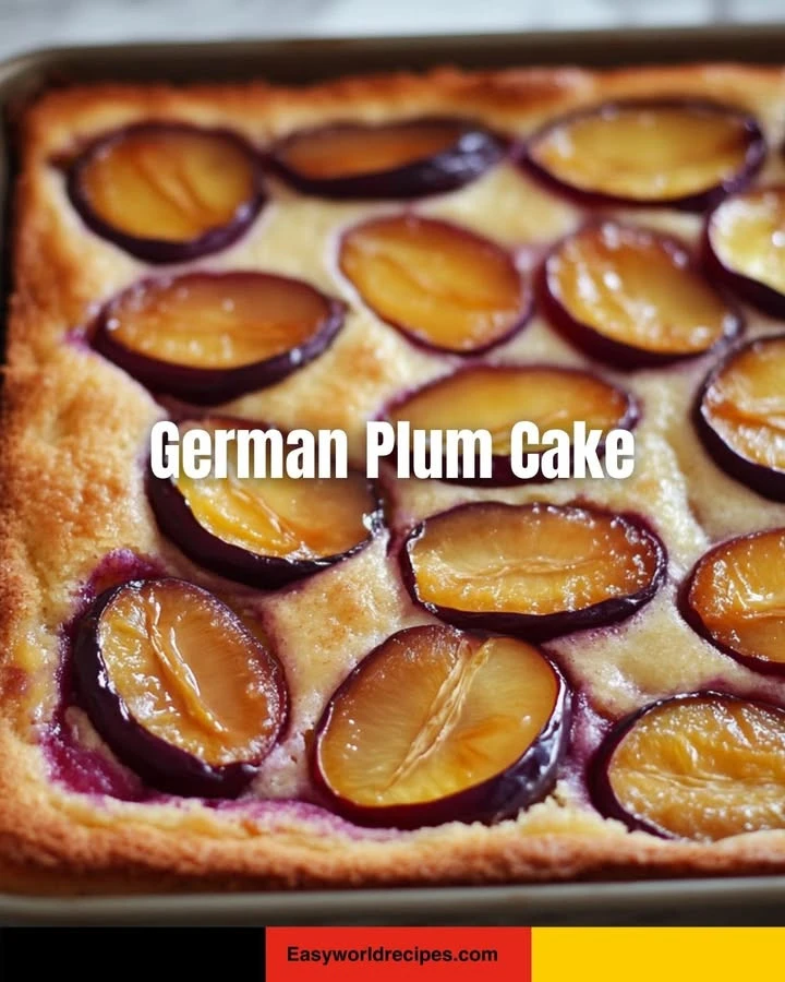Delicious slice of German Plum Cake topped with fresh plums