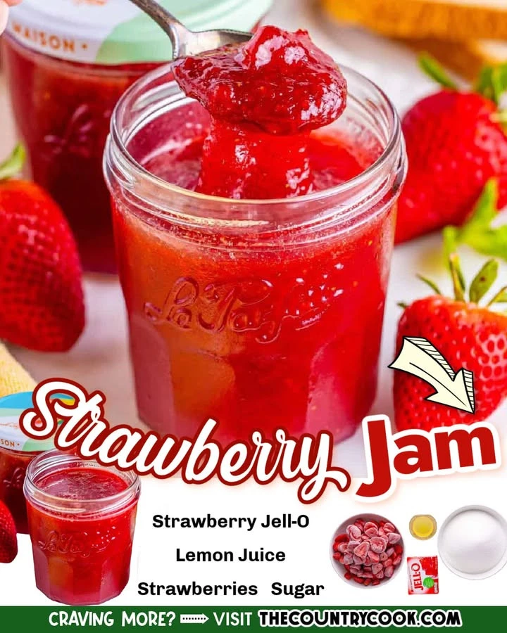 Freshly made homemade strawberry jam in a jar