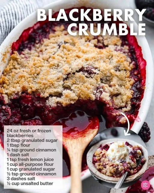 Delicious homemade blackberry crumble dessert with crumble topping