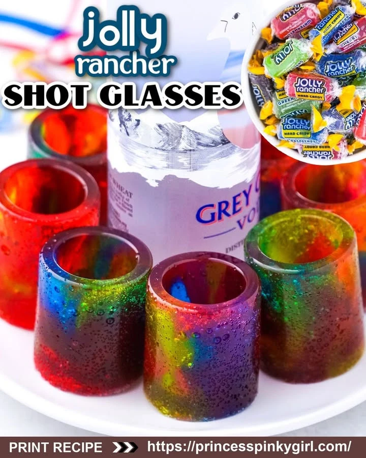 Colorful Jolly Rancher shot glasses ready for a party.
