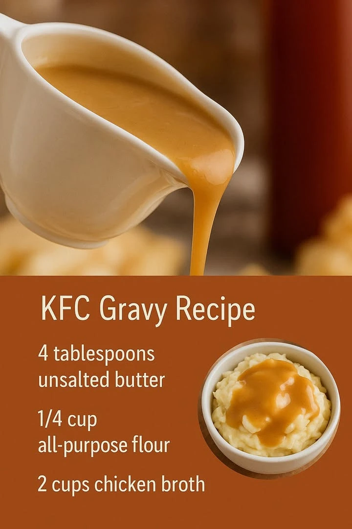 Delicious bowl of KFC gravy served with fried chicken and biscuits.