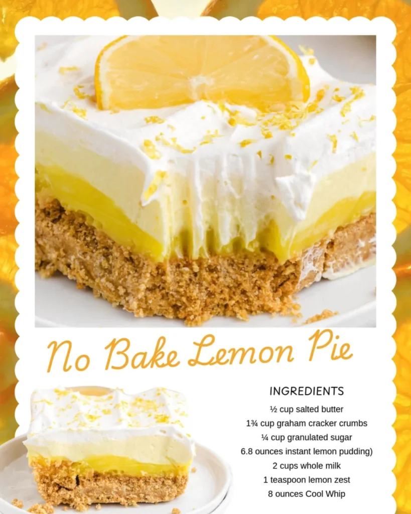 Delicious no bake lemon pie with a creamy filling and lemon zest garnish
