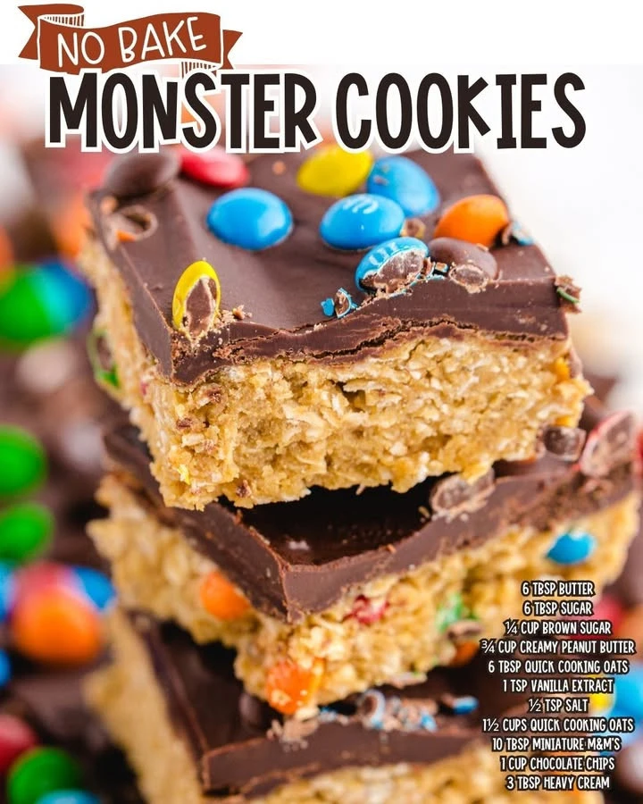 Delicious no bake monster cookies stacked on a plate