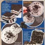 No-bake Oreo dessert topped with crumbs and whipped cream