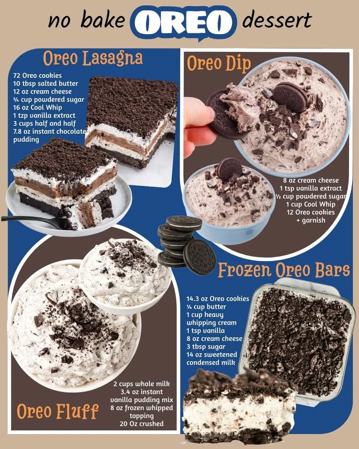 No-bake Oreo dessert topped with crumbs and whipped cream