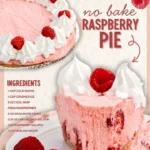 Delicious no bake raspberry pie garnished with fresh raspberries.