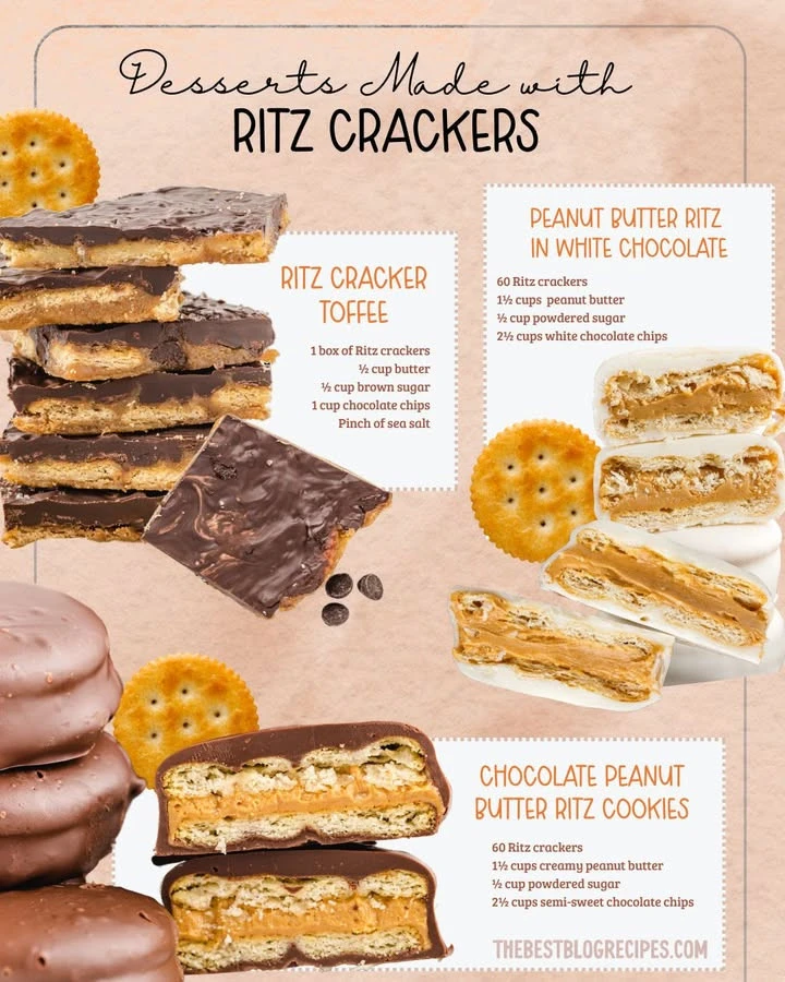 Peanut butter Ritz crackers covered in white chocolate on a plate
