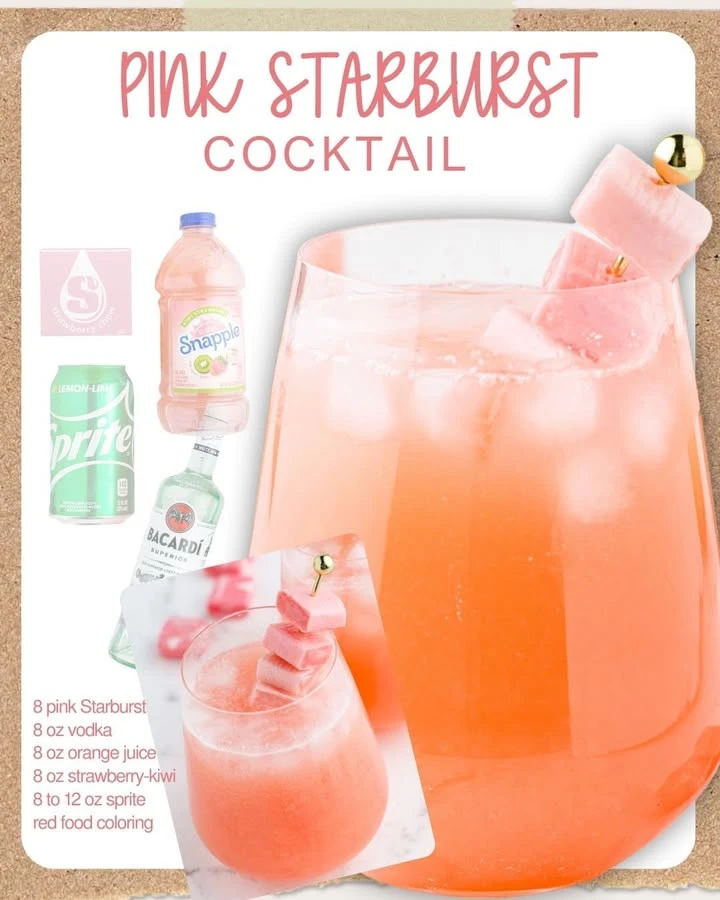 Pink Starburst Cocktail in a glass garnished with fruit