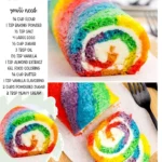 Colorful Rainbow Roll Cake with layers of vibrant frosting and sponge