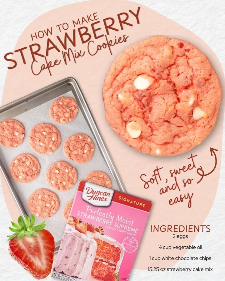 Delicious strawberry cake mix cookies fresh out of the oven