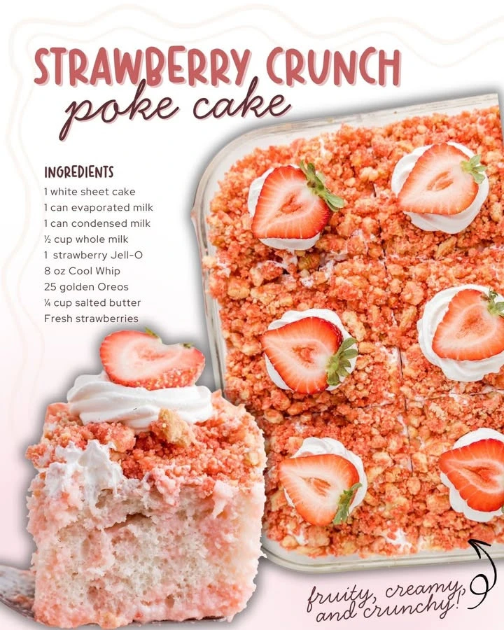 Strawberry Crunch Poke Cake