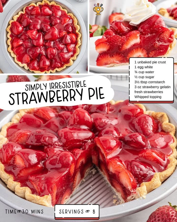 Delicious homemade strawberry pie with fresh strawberries and a flaky crust