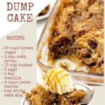 Delicious and moist super easy pecan cake served on a rustic wooden table.