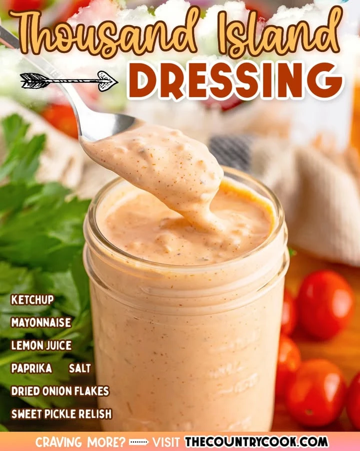 Homemade Thousand Island dressing in a glass jar with fresh ingredients
