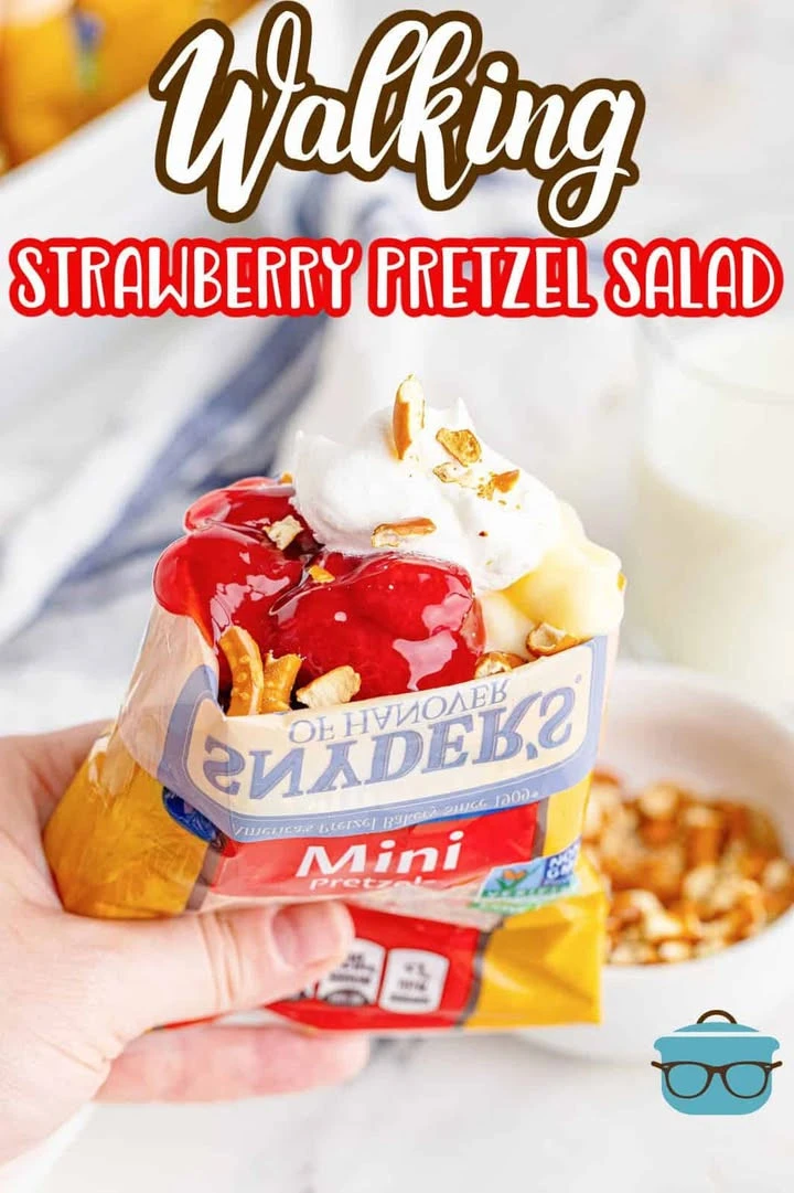 Delicious Walking Strawberry Pretzel Salad with strawberries and pretzel crust