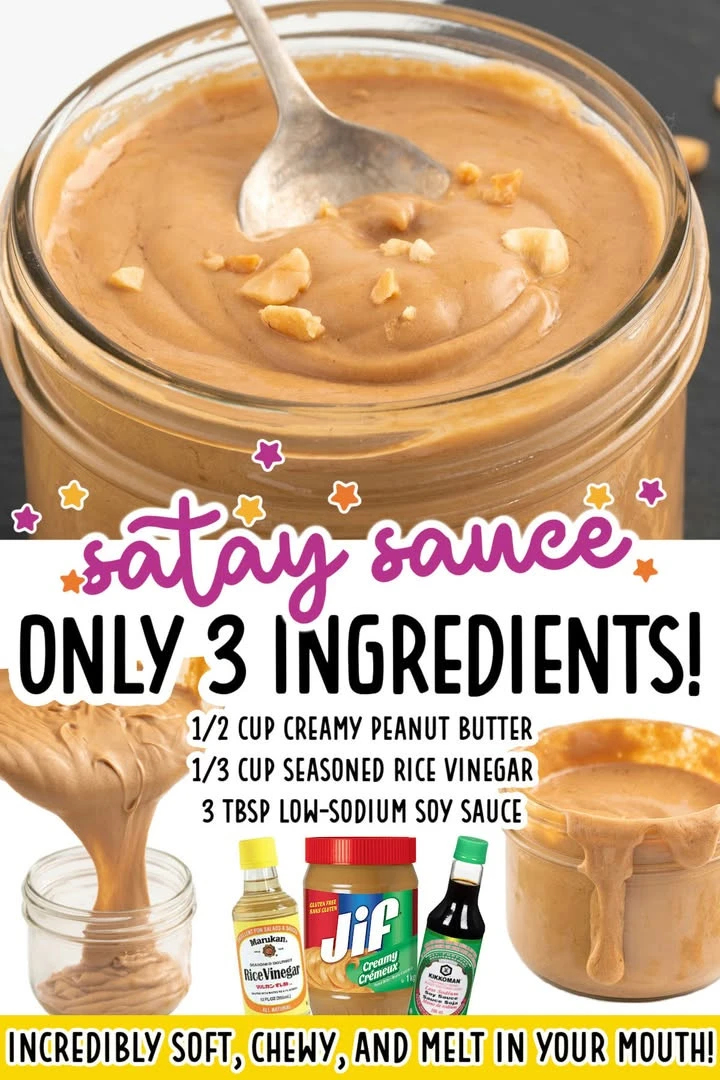 Easy 3 ingredient satay sauce ready for dipping.