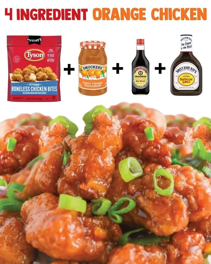 Four-Ingredient Orange Chicken recipe served with rice and vegetables