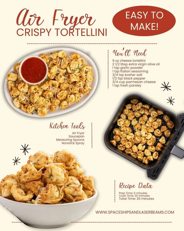 Crispy Air Fryer Tortellini served with marinara sauce on a plate.