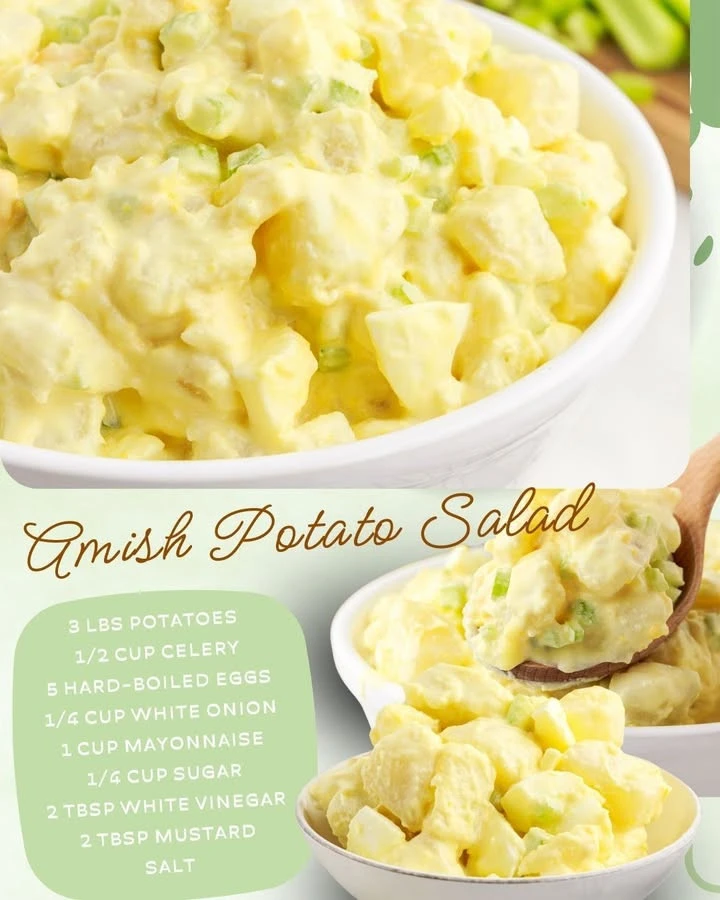 Bowl of traditional Amish Potato Salad with fresh ingredients