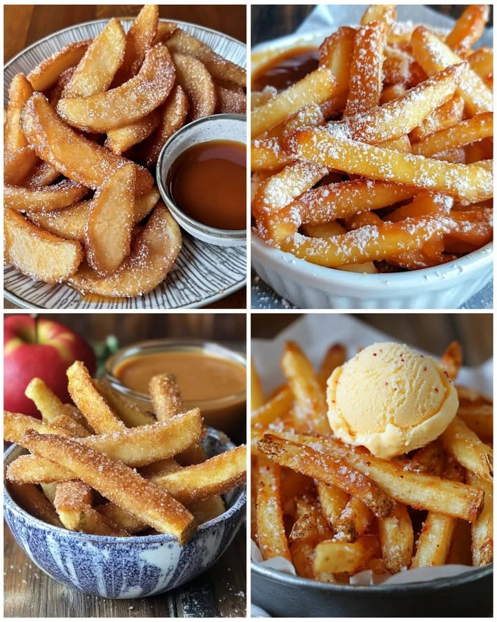 Delicious homemade Apple Fries served with caramel dipping sauce