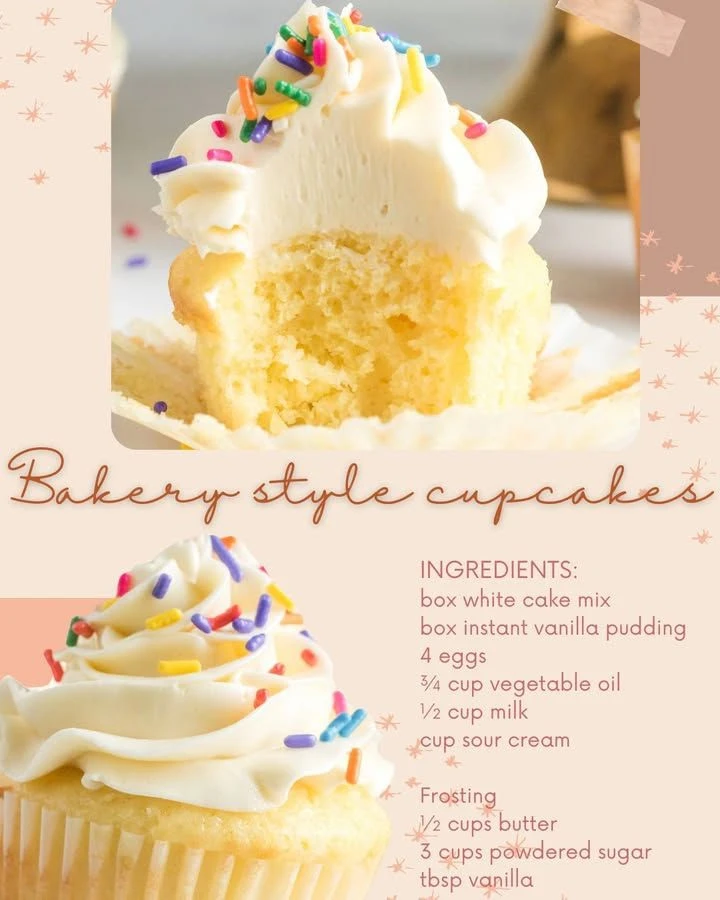 Delicious bakery style cupcakes topped with colorful frosting