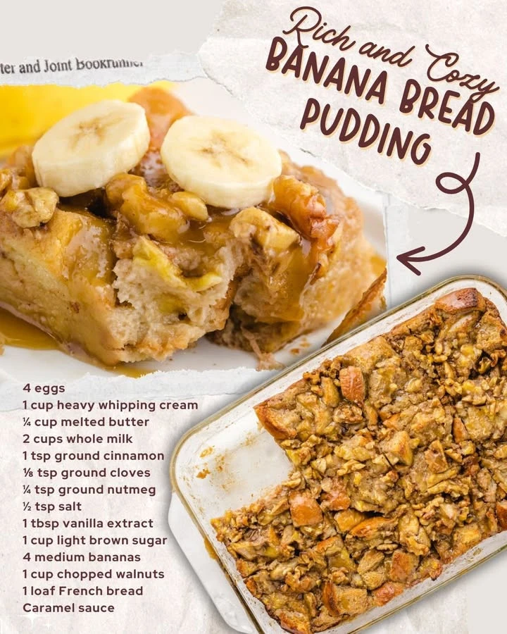 Delicious homemade banana bread pudding served in a bowl