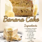 Delicious homemade banana cake with frosting and sliced bananas on top