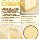 Slice of homemade Banana Cream Cheesecake topped with banana slices and whipped cream.