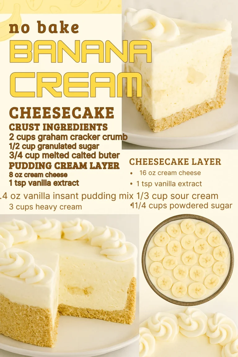 Slice of homemade Banana Cream Cheesecake topped with banana slices and whipped cream.