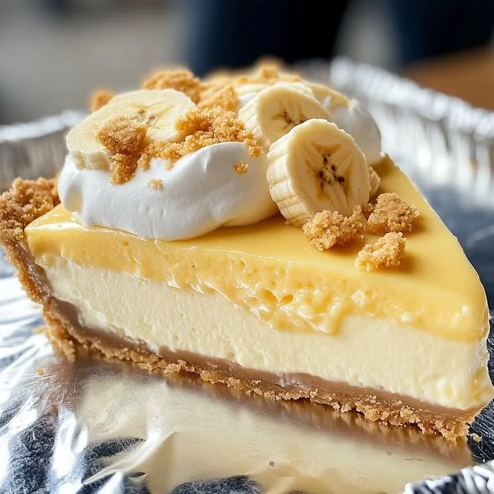 Delicious banana pudding cheesecake with creamy layers and banana slices.