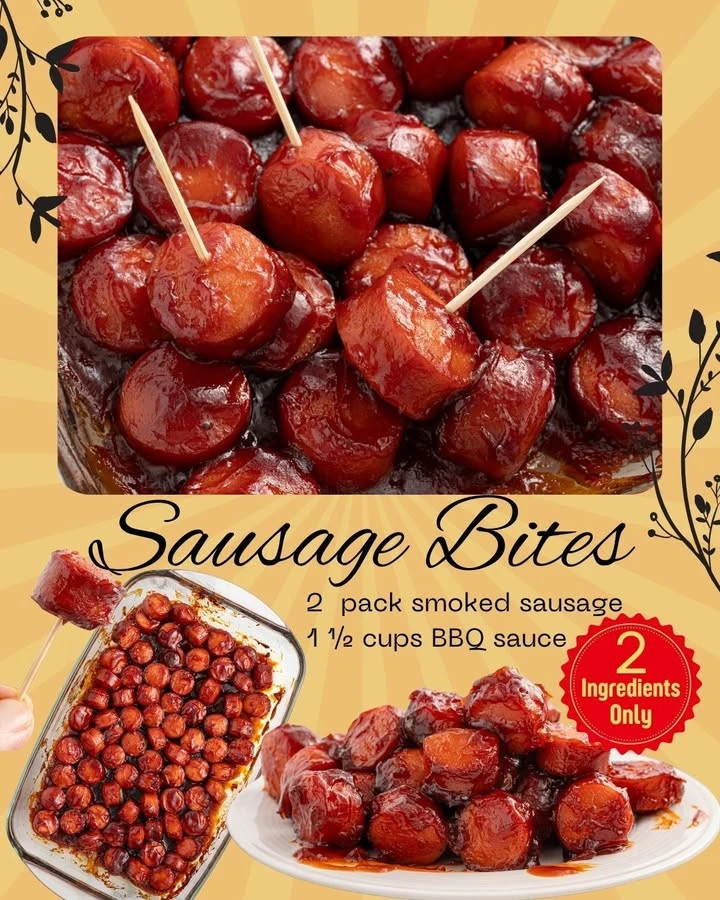 Plate of BBQ sausage bites ready for serving at a party