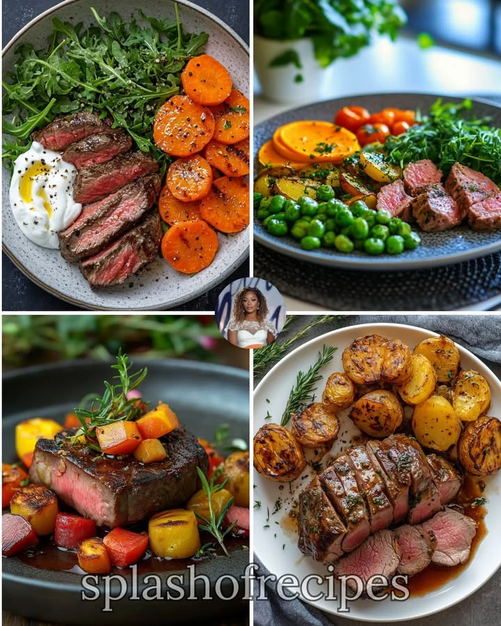 Beef Power Plate with glazed carrots on a vibrant dining table.