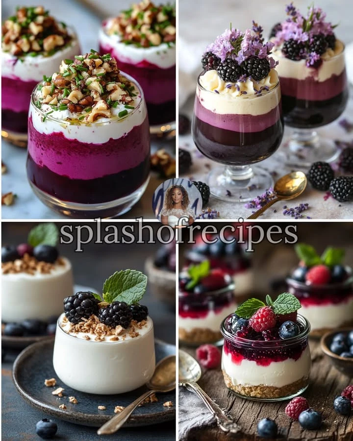 Colorful beet verrines layered with fresh goat cheese and garnished beautifully