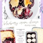 Blueberry Cream Cheese Dump Cake topped with fresh blueberries and cream cheese frosting.