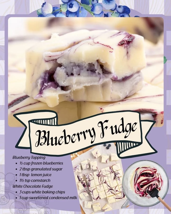 Delicious homemade blueberry fudge with vibrant blueberries and creamy texture.