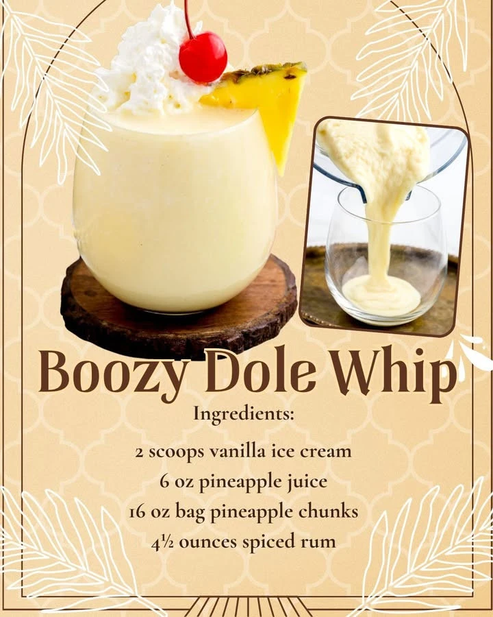 Delicious Boozy Dole Whip cocktail with tropical pineapple flavors